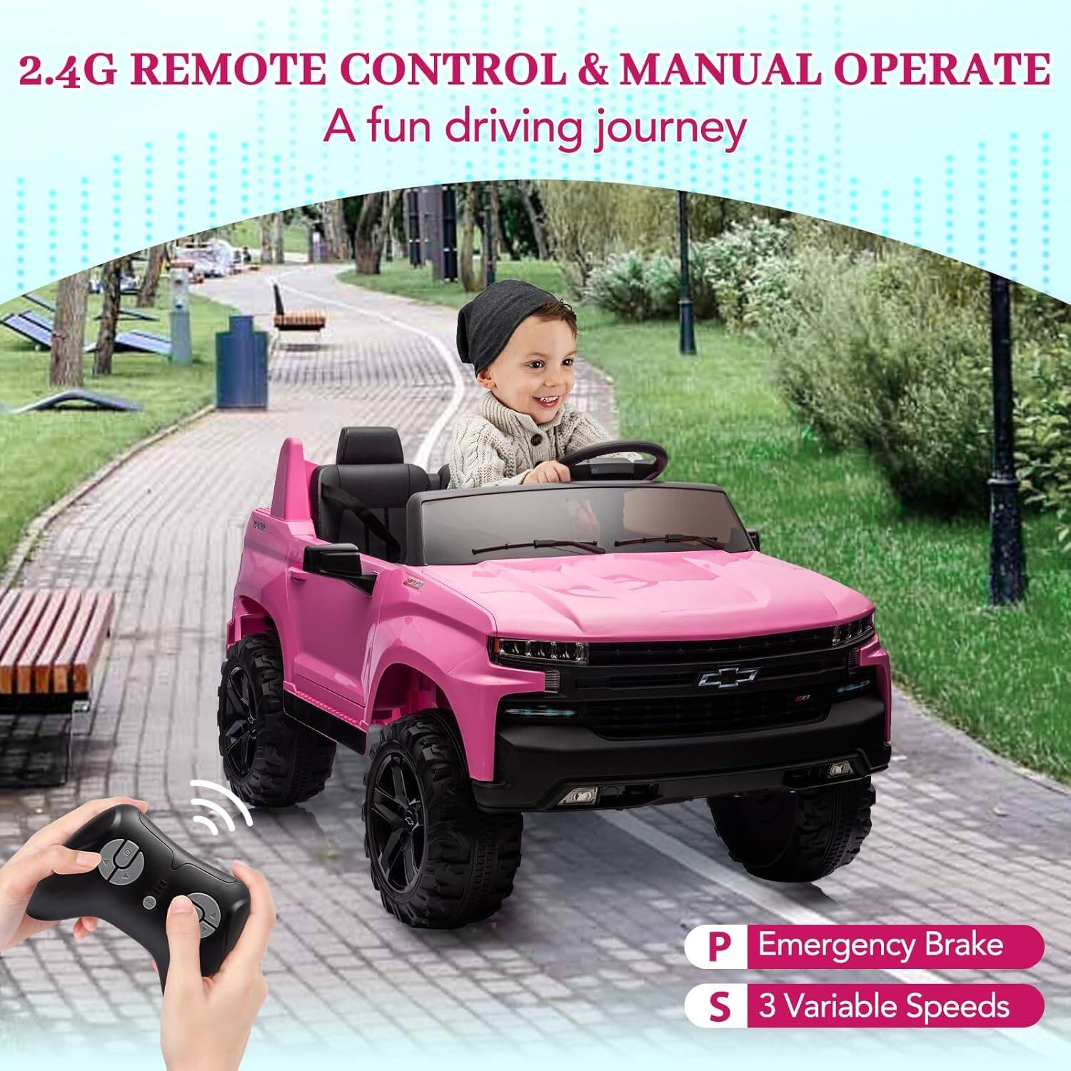 2.4G REMOTE CONTROL & MANUAL OPERATE  
A fun driving journey  

P Emergency Brake  
S 3 Variable Speeds