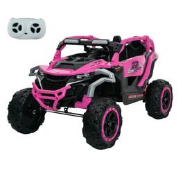 BreeBe - 12V Kids Electric Ride On Truck Car, 2-Seater UTV, Remote Control, Shock Suspension, Lights, Music, Ages 3-6 - Magenta