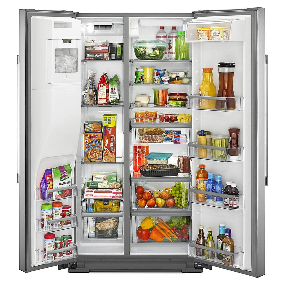 Left. Maytag - 20.6 Cu. Ft. Side-by-Side Refrigerator - Stainless Steel.