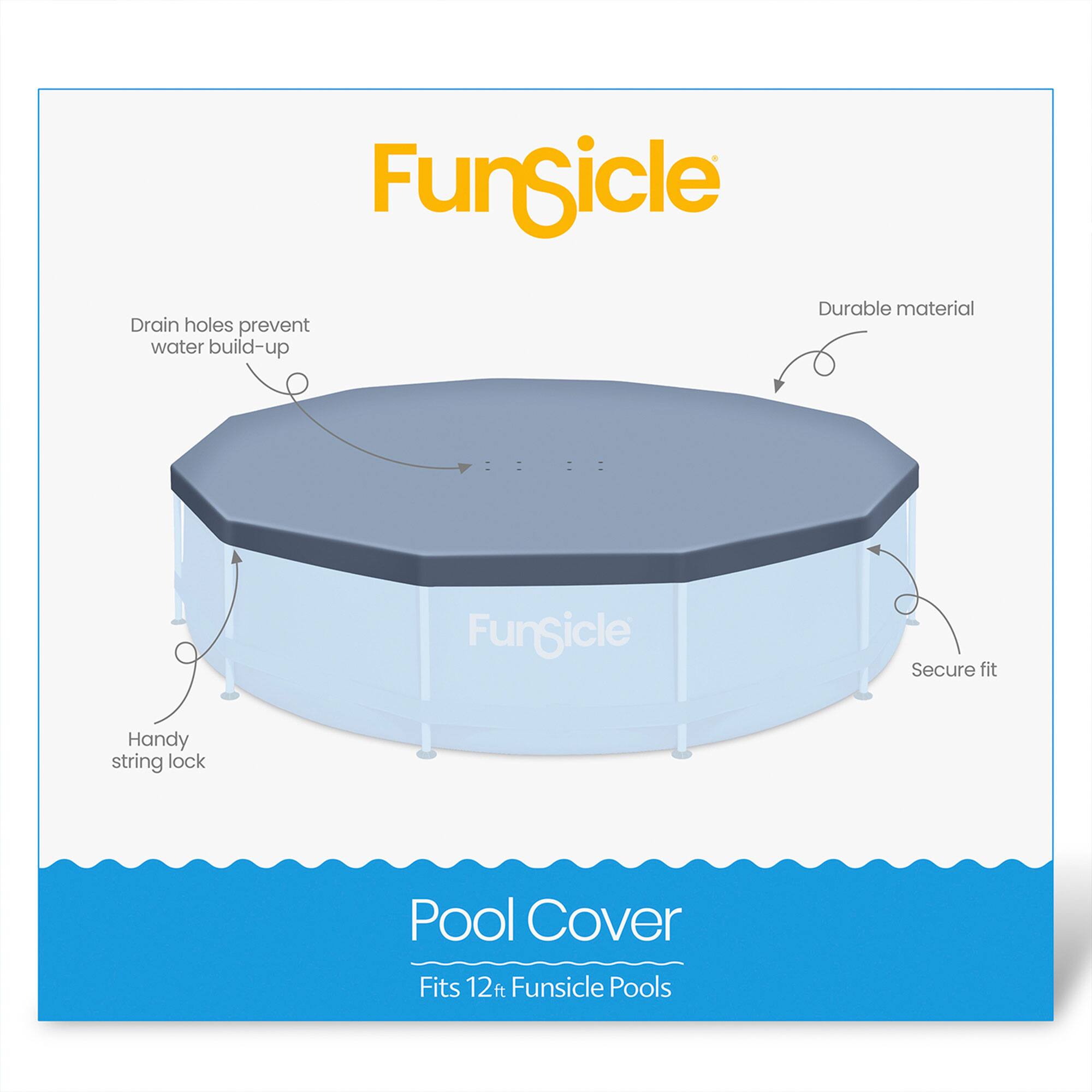 Funsicle Drain holes prevent water build-up Durable material Funsicle Secure fit Handy string lock Pool Cover Fits 12ft Funsicle Pools