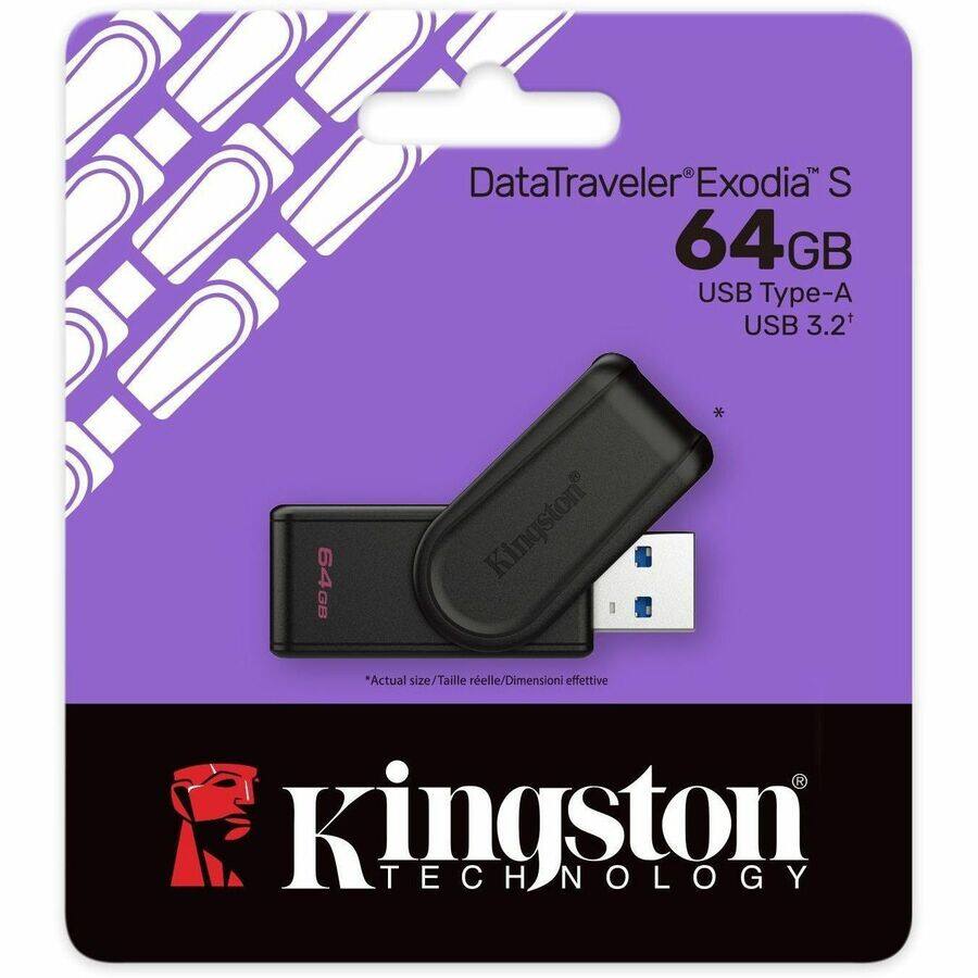 DataTraveler Exodia S  
64GB  
USB Type-A  
USB 3.2  

Kingston  

*Actual size/Taille réelle/Dimensioni effettive  

Kingston Technology