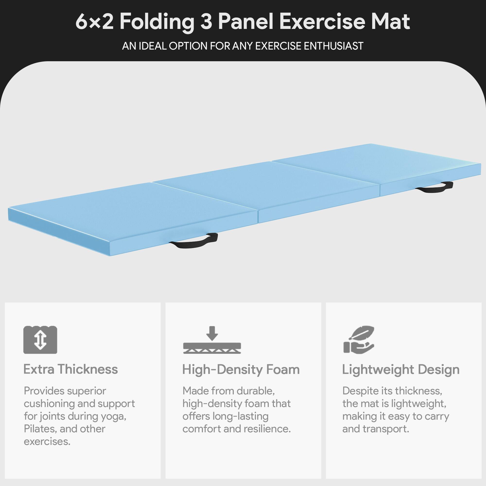 BalanceFrom Fitness GoGym 6x2' Folding 3 Panel Exercise Mat with ...
