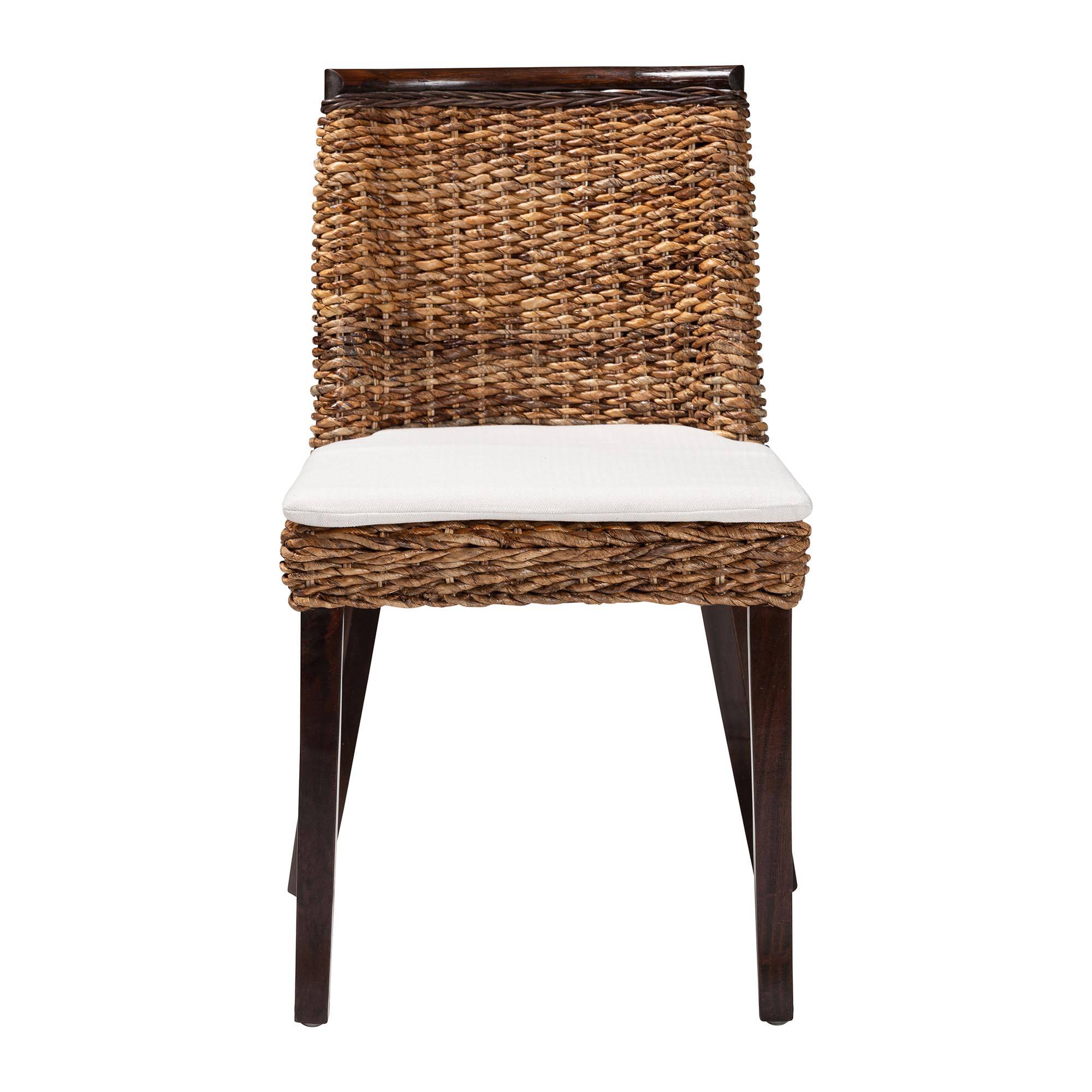 Angle. bali & pari - Abbas Bohemian Seagrass and Wood Dining Chair - Natural Brown/White/Dark Brown.