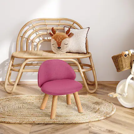 Front. Oumilen - Upholstered Kids Chair with Wood Legs,Pink - Pink.