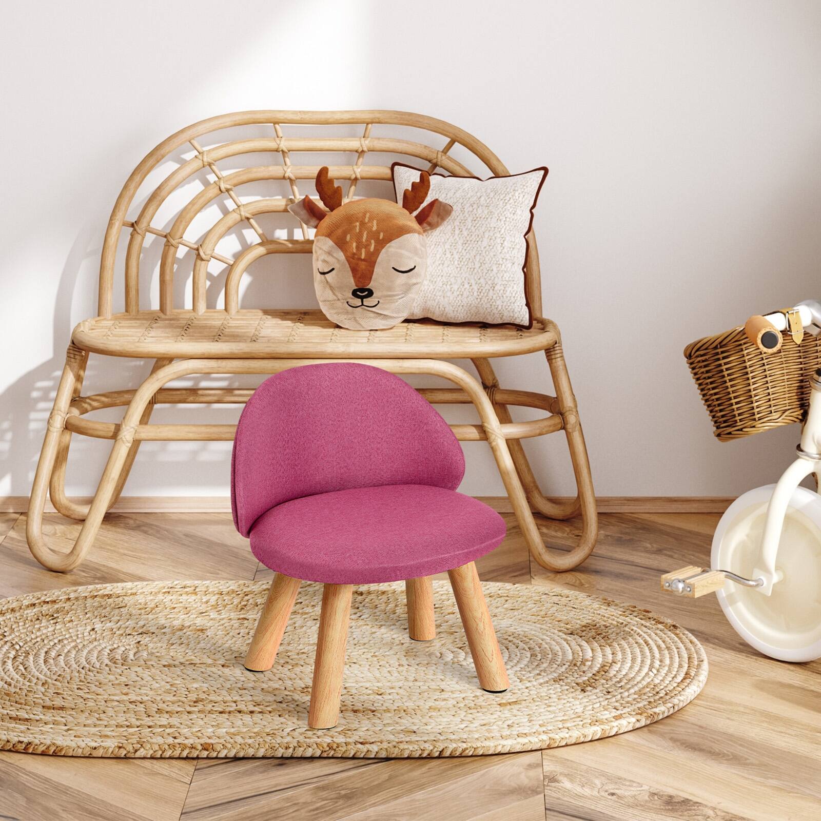 Front. Oumilen - Upholstered Kids Chair with Wood Legs,Pink - Pink.