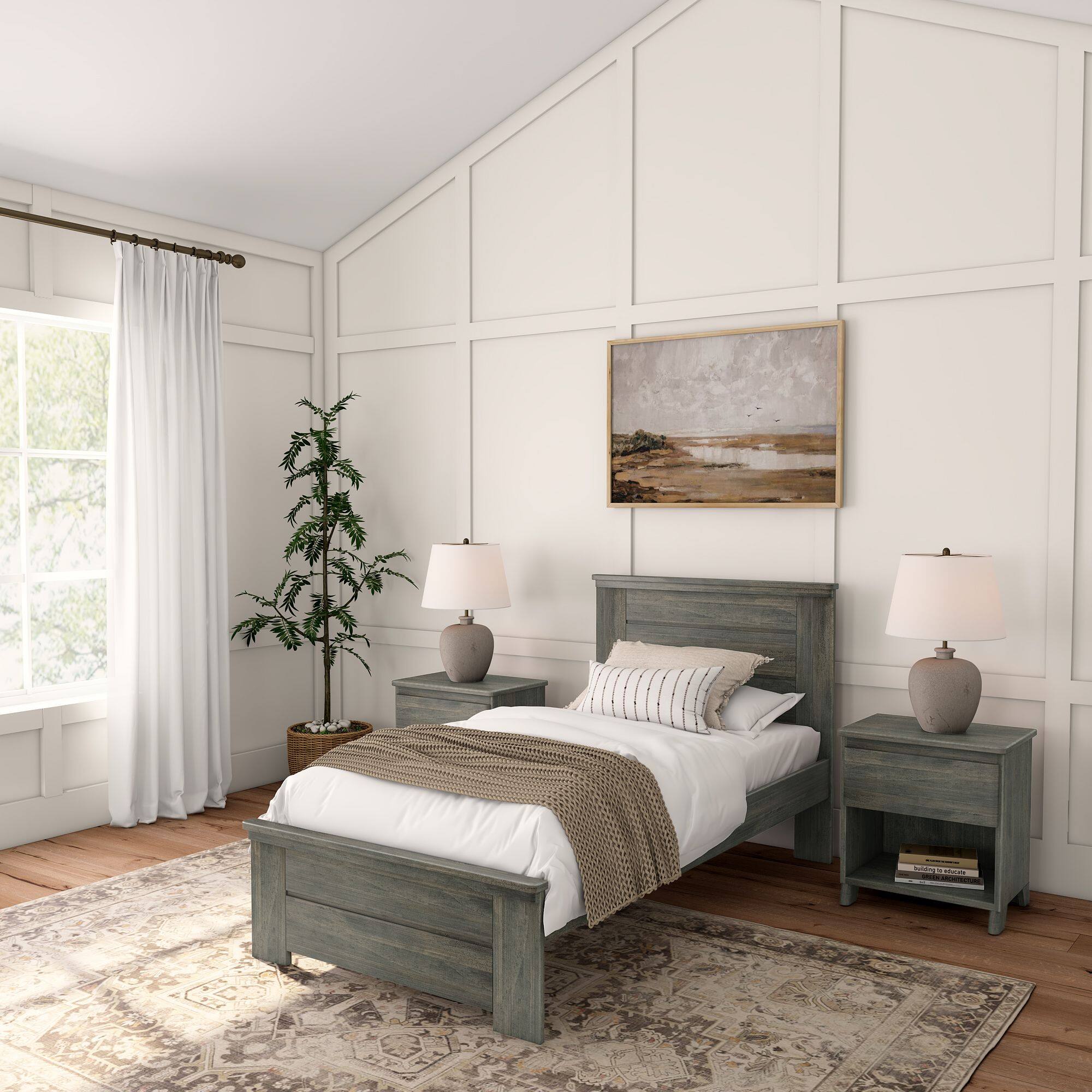 Plank+Beam - Farmhouse Twin Bed with Panel Headboard, Driftwood - Driftwood