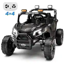 Wisairt - 24V 4WD Kids UTV Rid On Car, Extra-Wide 2-Seater with Parent Remote, Music & LED Lights - Black