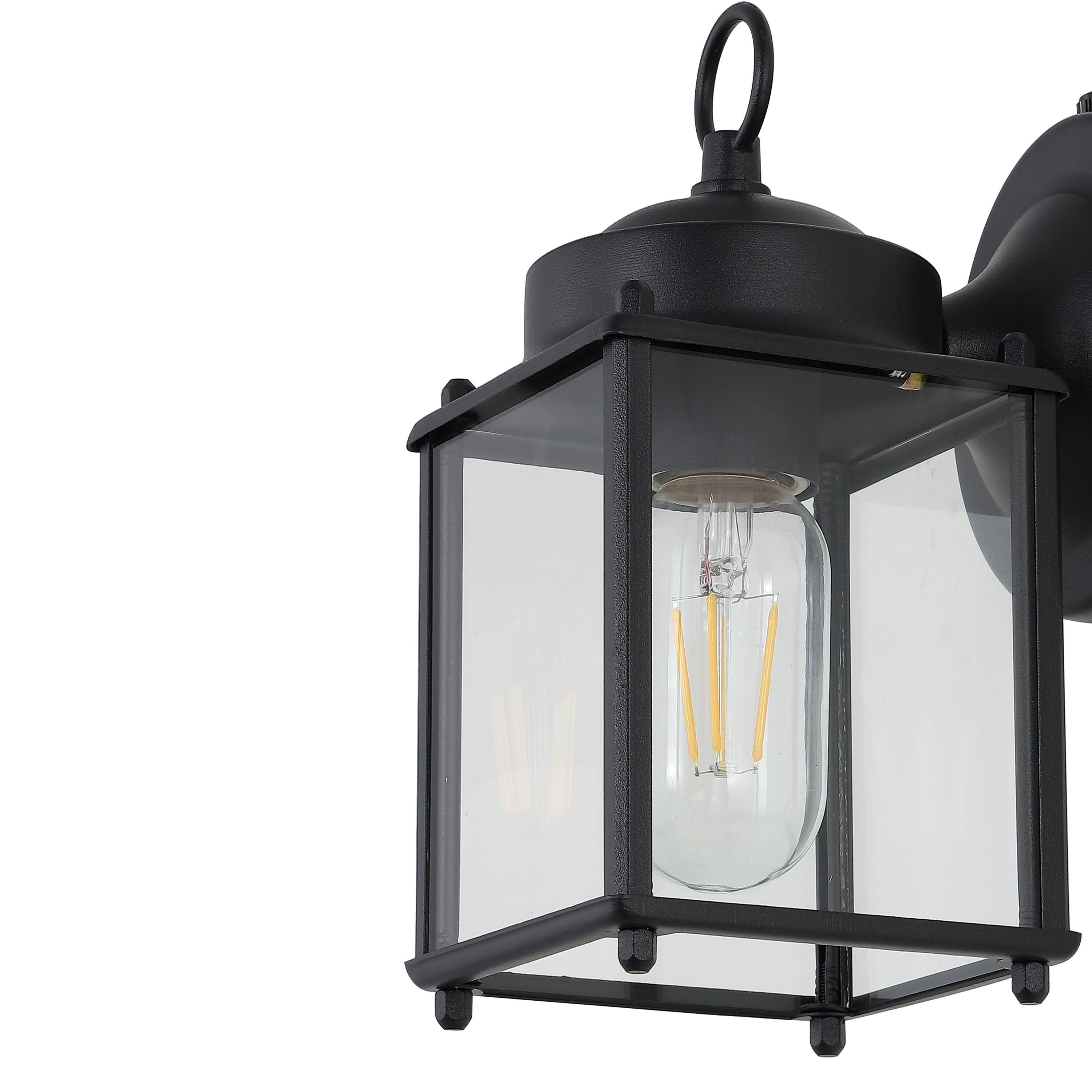 Alt View 5. Jonathan Y - Boston 4.25" 1-Light Farmhouse Industrial Iron/Glass Outdoor LED Sconce, Black/Clear (Set of 2) - Black/Clear.