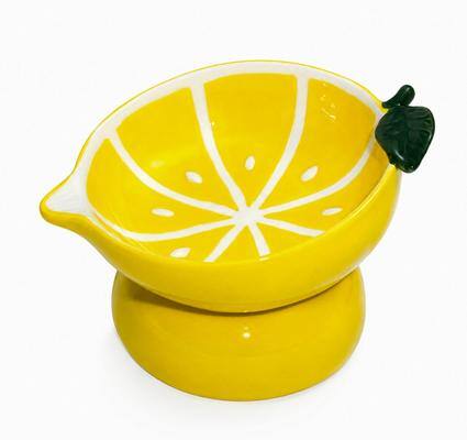 Front. PawsPik - PawsPik Lemon Elevated Angled Ceramic Cat Bowl, Yellow, 8-oz - yellow.