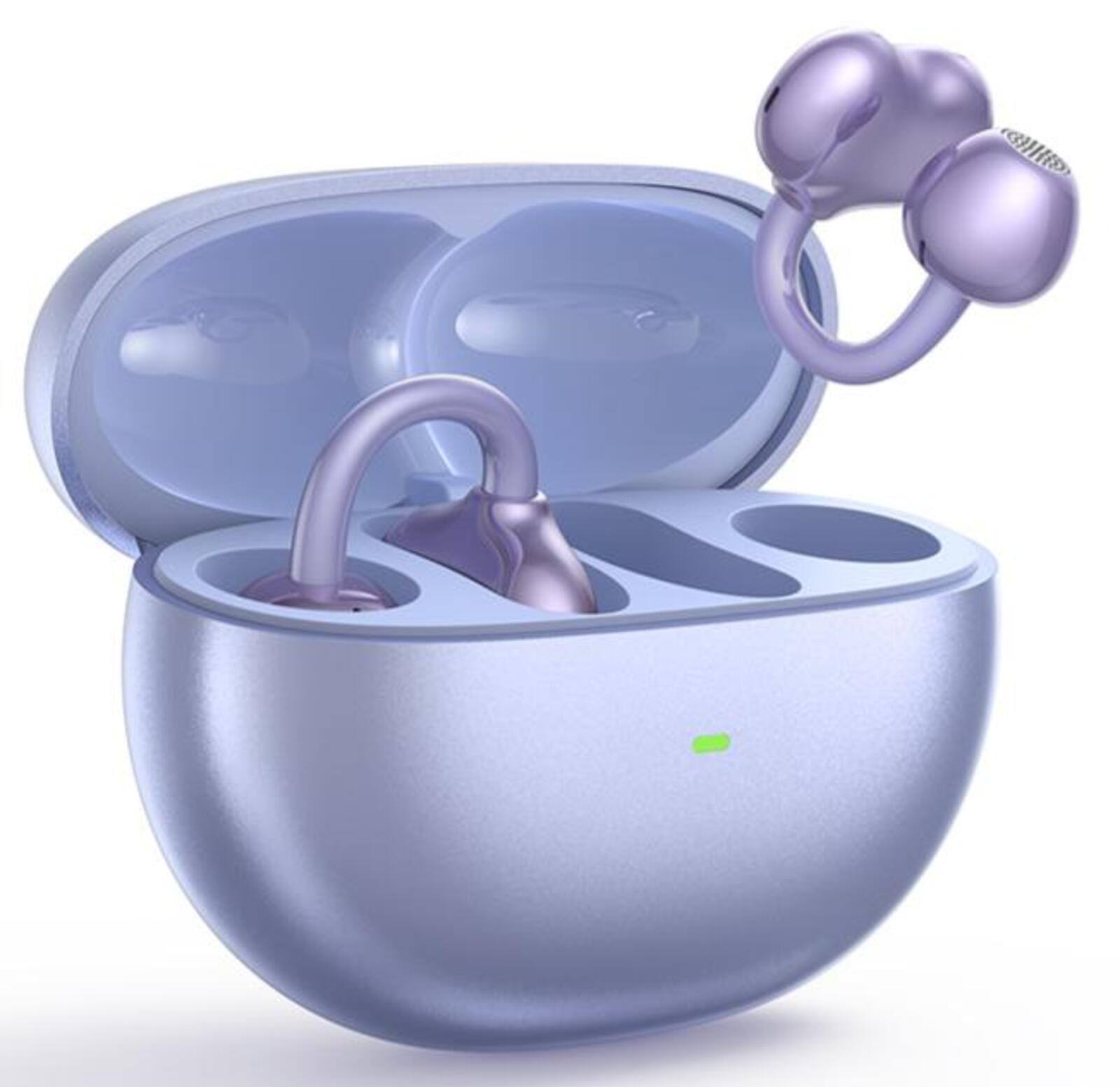 Angle. Tronsmart - OpenFly Clip Open-Ear Wireless Clip-On Earbuds w/ Bluetooth 6.0, AI ENC Microphones, 24H Battery, IPX5 & Tap Control - Purple.