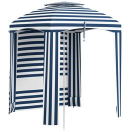 Outsunny - 5.8' x 5.8' Portable Beach Umbrella with Double-Top, Ruffled Outdoor Cabana with Walls, Vents, Sandbags, Carry Bag - Blue White Strip