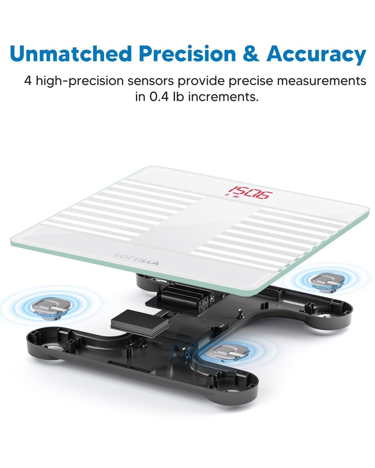 Unmatched Precision & Accuracy

4 high-precision sensors provide precise measurements in 0.4 lb increments.