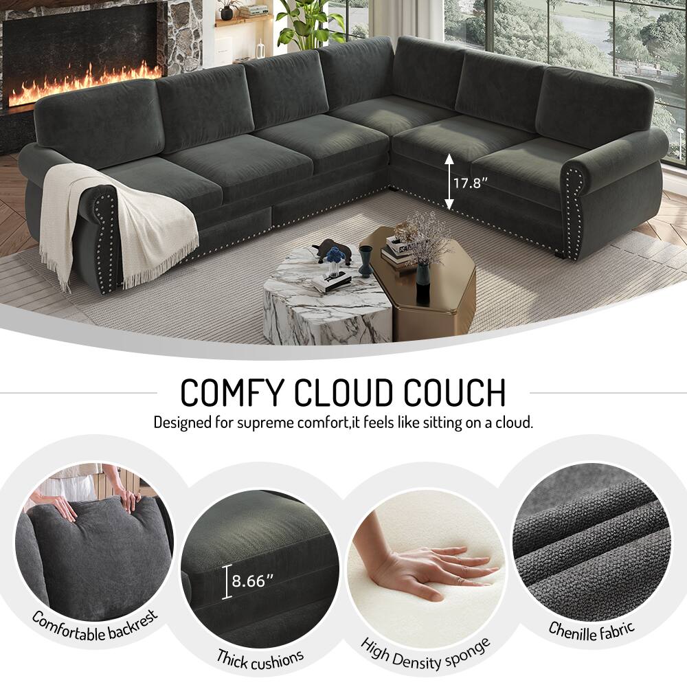 17.8" COMFY CLOUD COUCH  
Designed for supreme comfort. it feels like sitting on a cloud.  
Comfortable backrest  
8.66" Thick cushions  
High Density sponge  
Chenille fabric