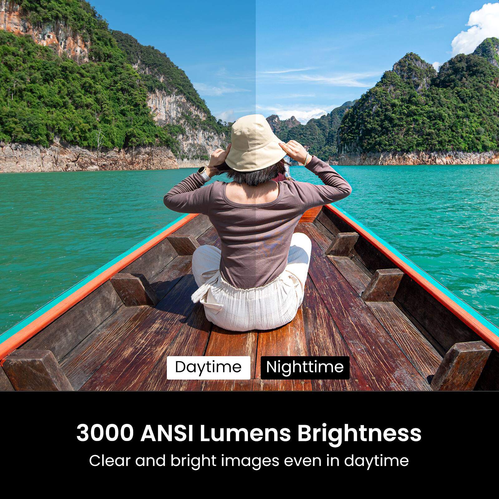 Daytime Nighttime  
3000 ANSI Lumens Brightness  
Clear and bright images even in daytime