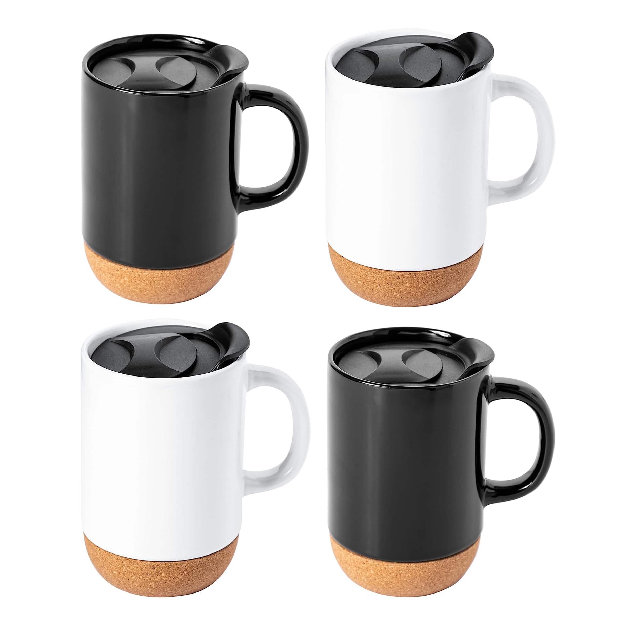 Gibson - Home Modani 4 Piece 16.5 Ounce Stoneware Travel Mug Set with Lid and Cork Base - Assorted
