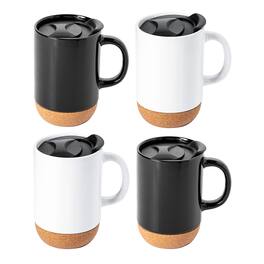 Gibson - Home Modani 4 Piece 16.5 Ounce Stoneware Travel Mug Set with Lid and Cork Base - Assorted