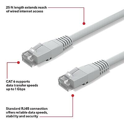 25 ft length extends reach of wired internet access

CAT 6 supports data transfer speeds up to 1 Gbps

Standard RJ45 connection offers reliable data speeds, stability, and security