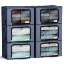Sorbus - 6-Pack Storage Bins with Metal Frame, Stackable & Foldable Clothes Organizer Bags, Fabric Storage Container - Blue