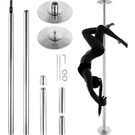VEVOR - Professional Dancing Pole, Spinning Static Dancing Pole Kit,Portable Removable Pole,45mm Heavy-Duty Stainless Steel Pole - Silver