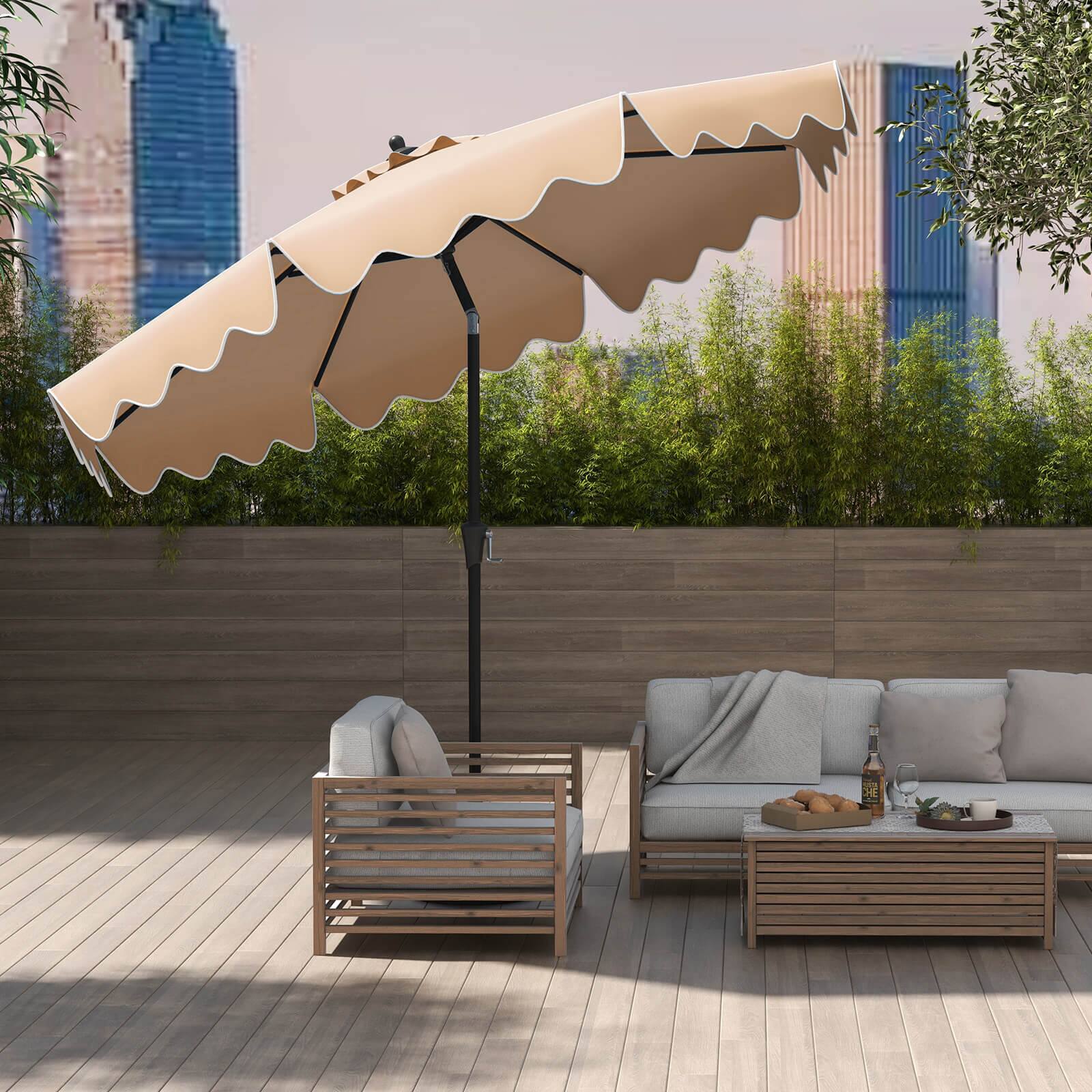 Alt View 4. Costway - Costway 9 FT Patio Umbrella 2-Tier Market Table Umbrella with Sun-Protective Canopy - Brown.