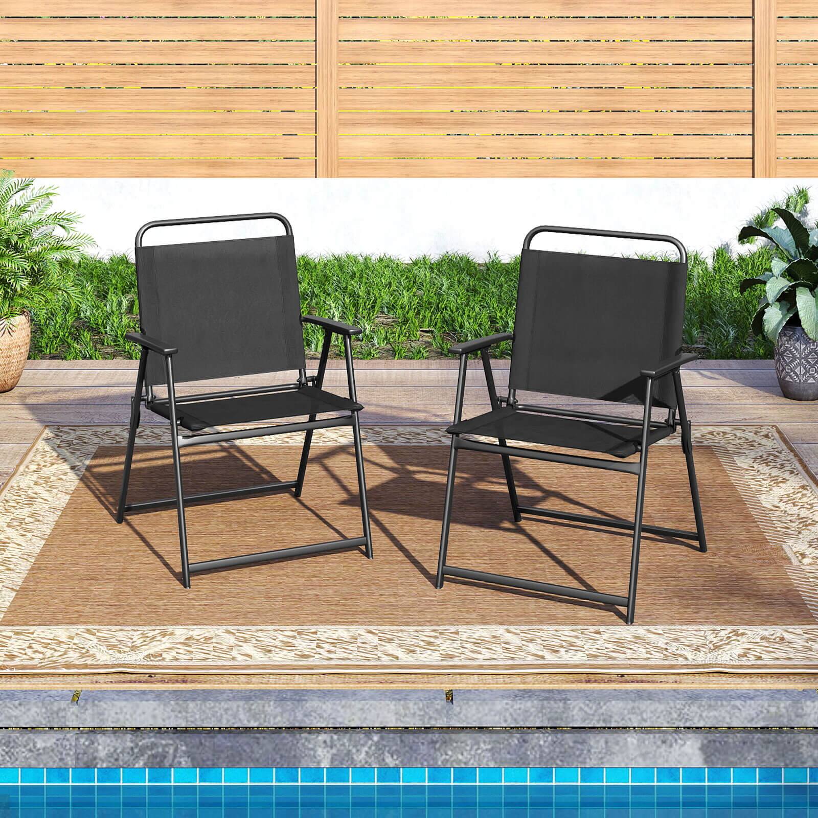 Alt View 1. Costway - Costway 2pcs Patio Folding Chairs Heavy-Duty Metal Frame Armrests Portable Outdoor - Black.