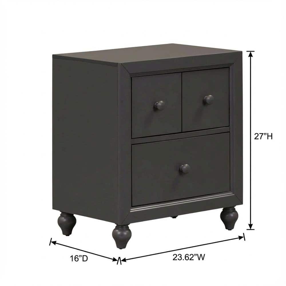 Starlight Canyon Home - Dark Nightstand with Melamine & Rubberwood Frame for Cozy Bedroom - Gray