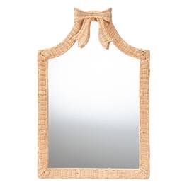 bali & pari - Creusa Natural Rattan Wall Mirror - Handwoven Arched Mirror with Scalloped Corners and Bow Accent - Honey