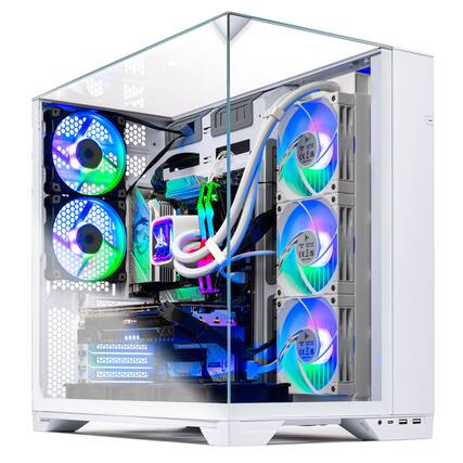 Front. Skytech Gaming - Skytech O11V - AMD Ryzen 9 9900X3D, 5090, 64GB 6000 MHz DDR5 RAM, 1200W GOLD A3 PSU - White.