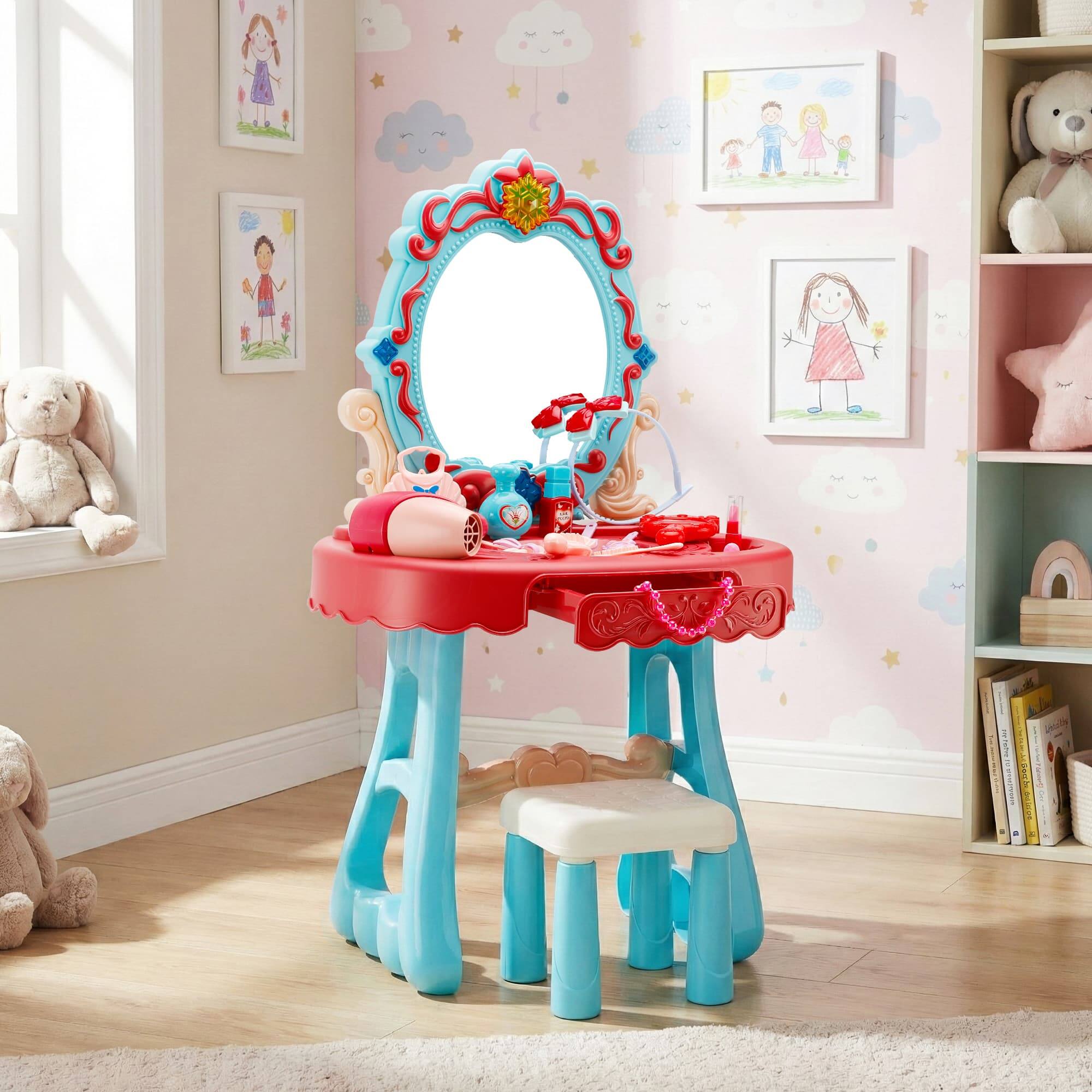 Alt View 9. Topteng - Kids Vanity Set with Lights & Music, 29PCS Accessories - Includes Mirror, Stool, Hair Dryer, Safe for Girls.