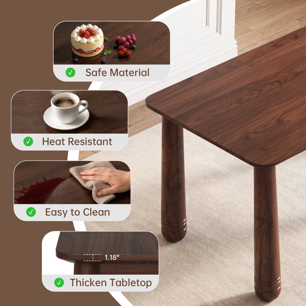 Loheer 63 inch solid wood dining table, finish, rectangular kitchen ...