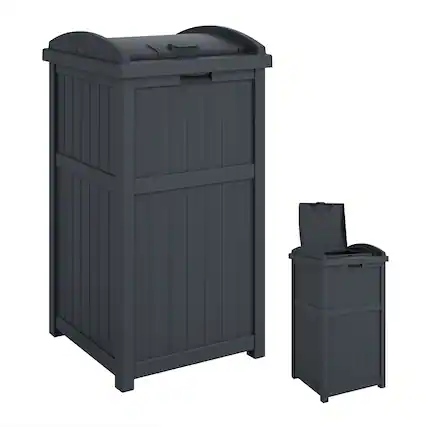 Front. Suncast - Suncast Trashcan Hideaway Outdoor 33 Gallon Garbage Trash Waste Bin, Cyberspace - Cyberspace.
