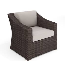 Martha Stewart - Bedford Outdoor Rattan Wicker Accent Chair with All-Weather Cushions - Tan Cushions/Brown Frame