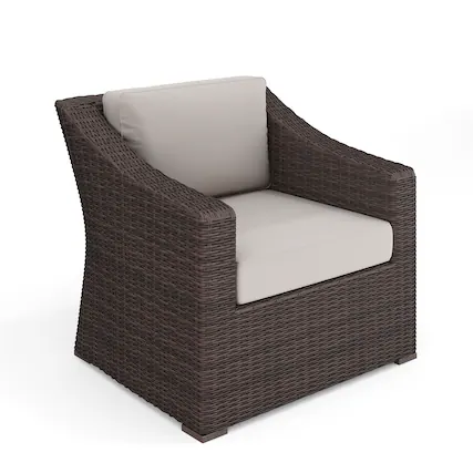 Front. Martha Stewart - Bedford Outdoor Rattan Wicker Accent Chair with All-Weather Cushions - Tan Cushions/Brown Frame.