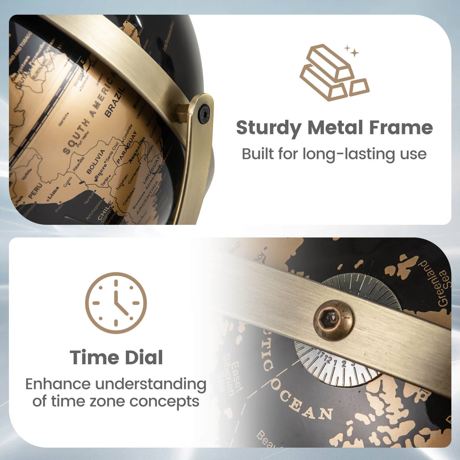 Alt View 5. Costway - Costway 9-Inch Metallic Black World Globe 720° Rotating Earth Globe with Metal Stand - Gold.