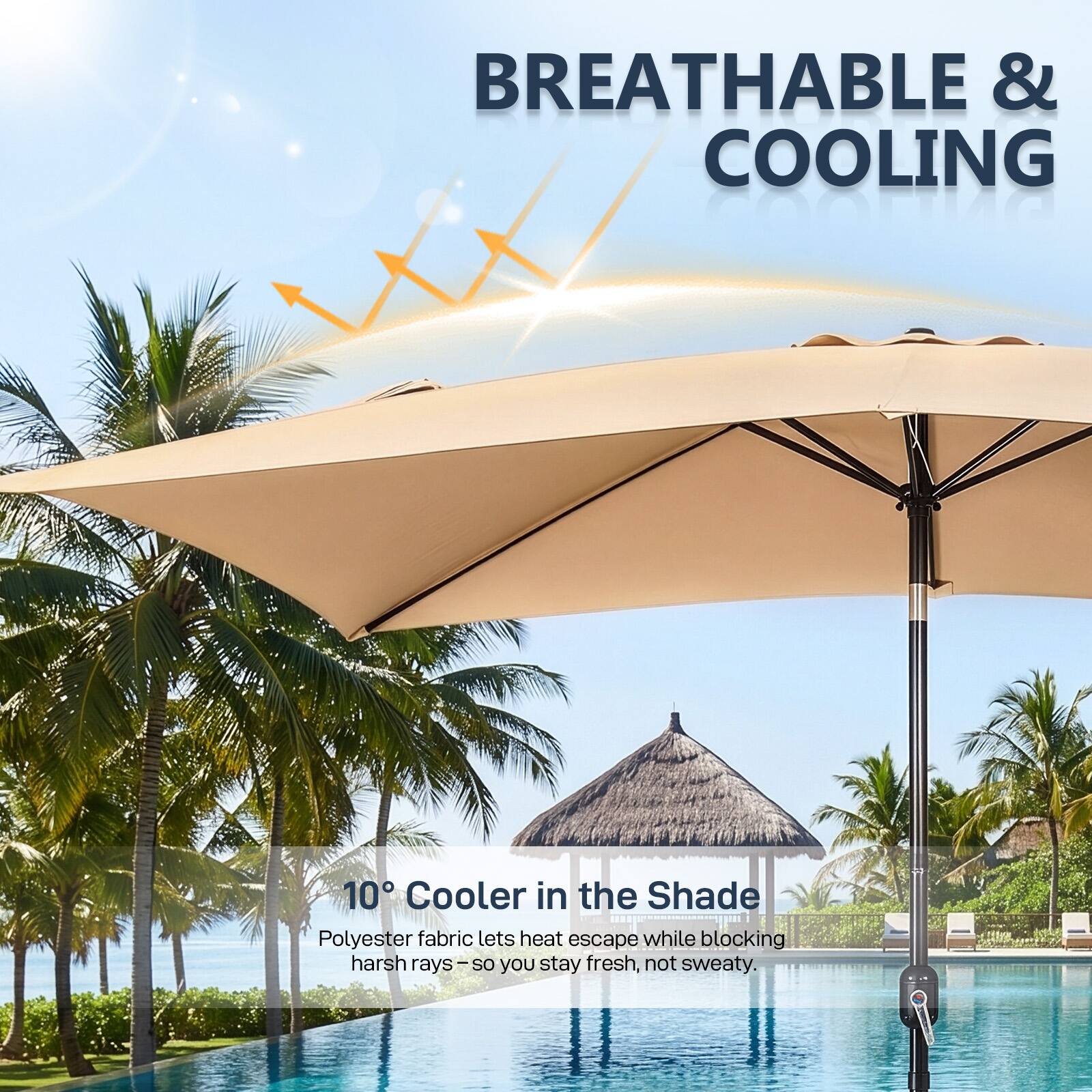 BREATHABLE & COOLING

10° Cooler in the Shade

Polyester fabric lets heat escape while blocking harsh rays—so you stay fresh, not sweaty.
