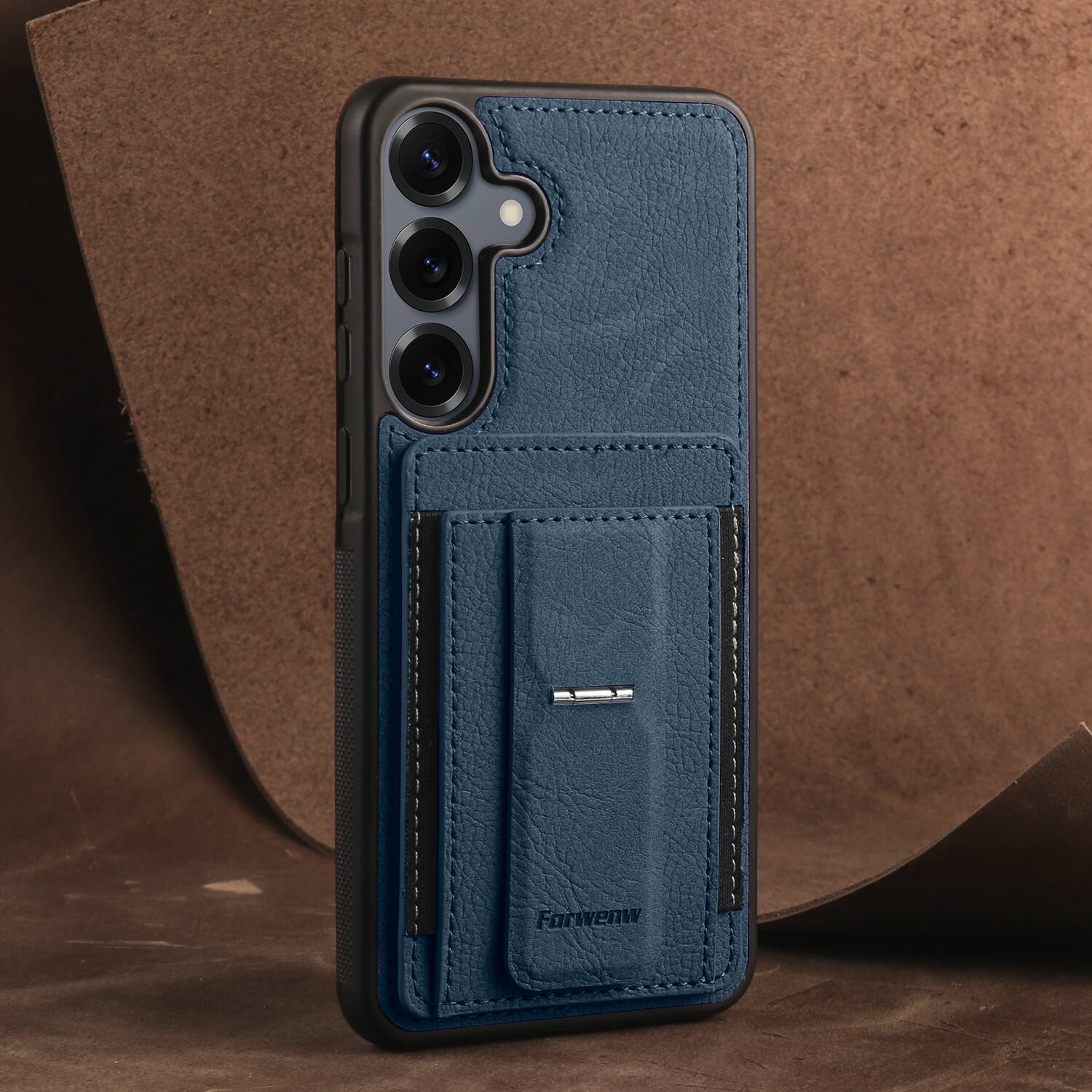 Left. Dteck - Slim Card Holder Case for Samsung Galaxy S25, Shockproof Wallet Protective Cover with Kickstand - Blue.