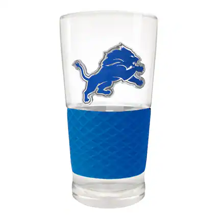 Front. Great American Products - Detroit Lions 22oz. Pilsner Glass with Silicone Grip - Blue.
