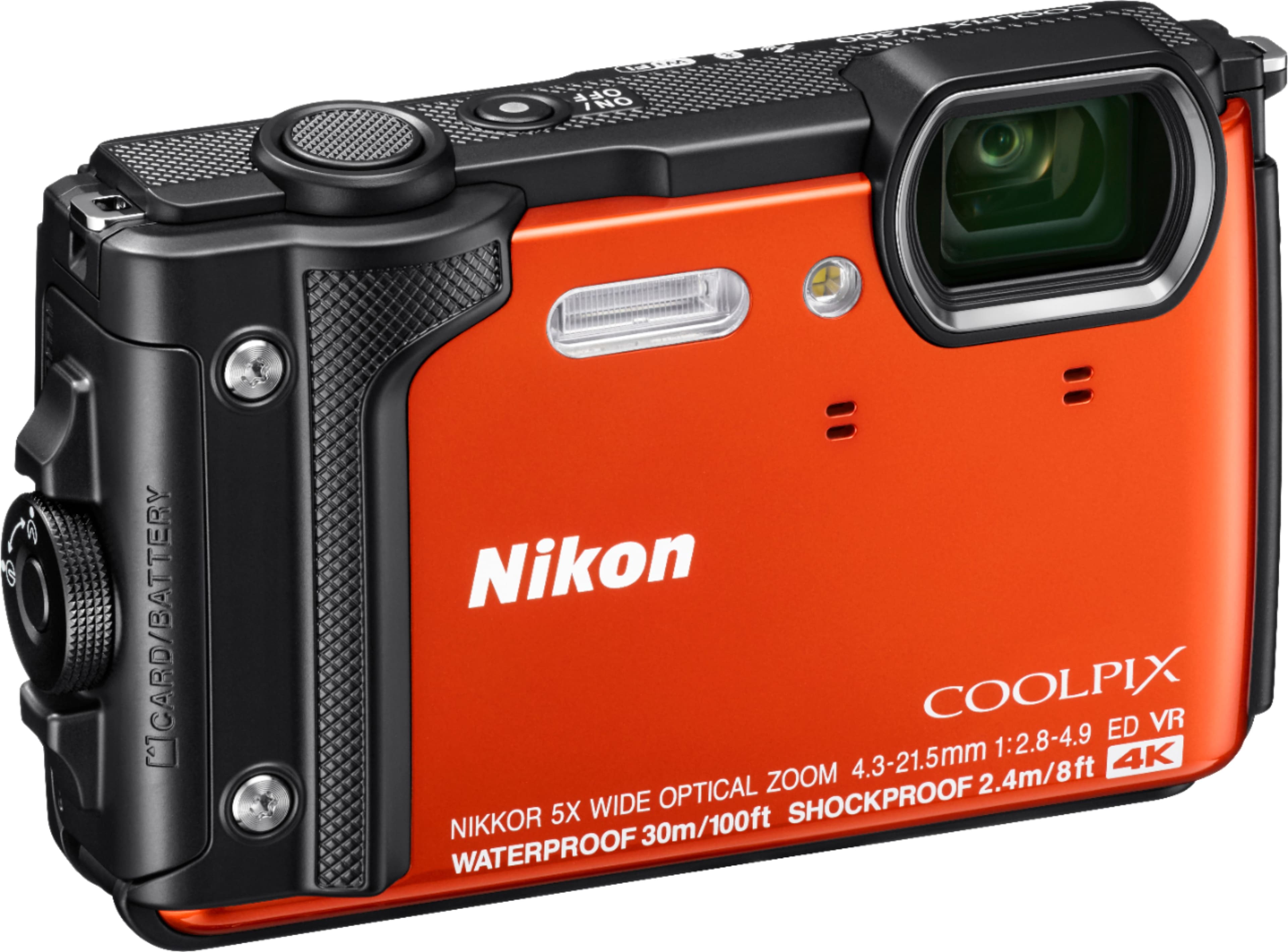 Angle View: Nikon - COOLPIX W300 16.0-Megapixel Waterproof Digital Camera - Orange