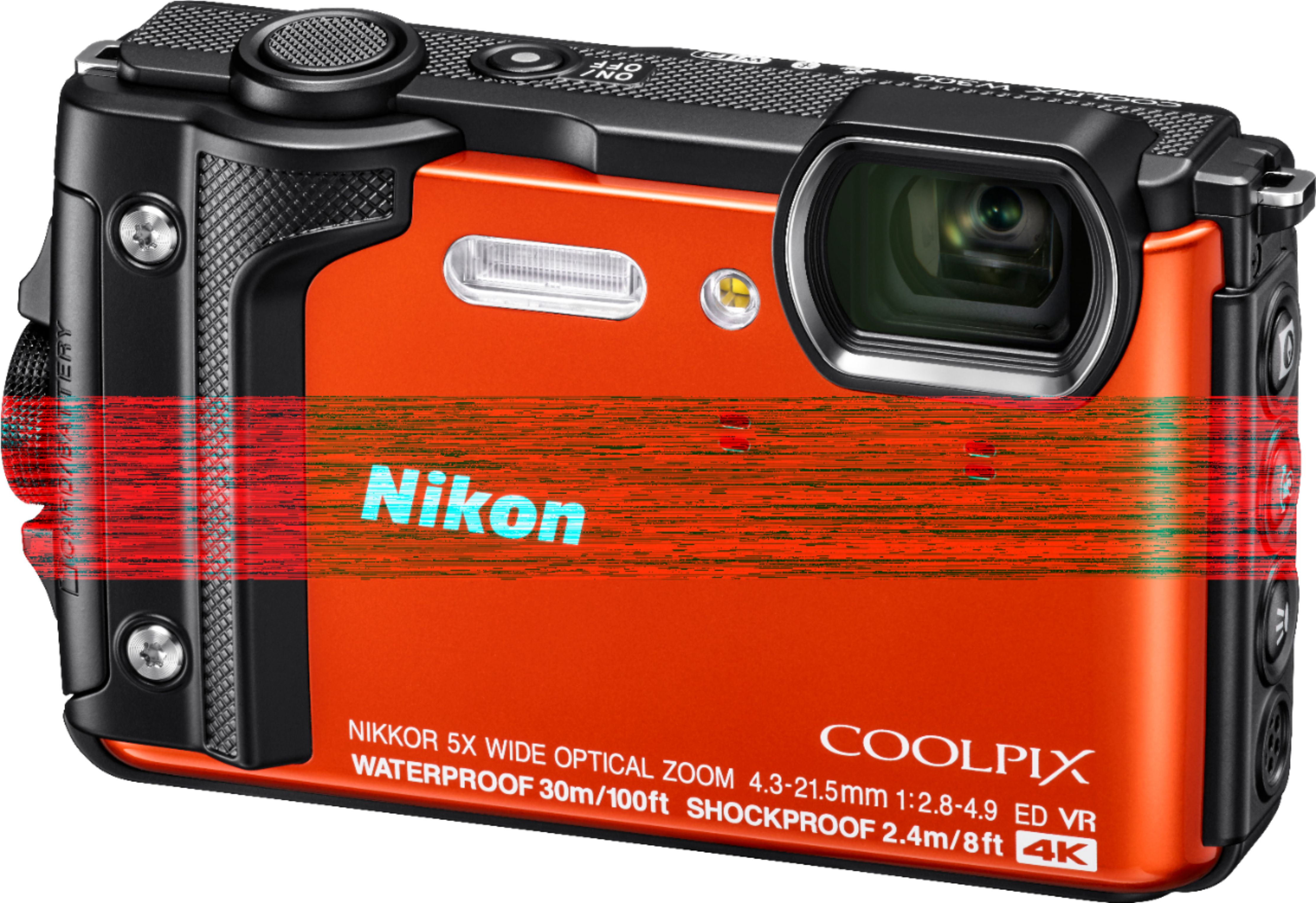 Left View: Nikon - COOLPIX W300 16.0-Megapixel Waterproof Digital Camera - Orange