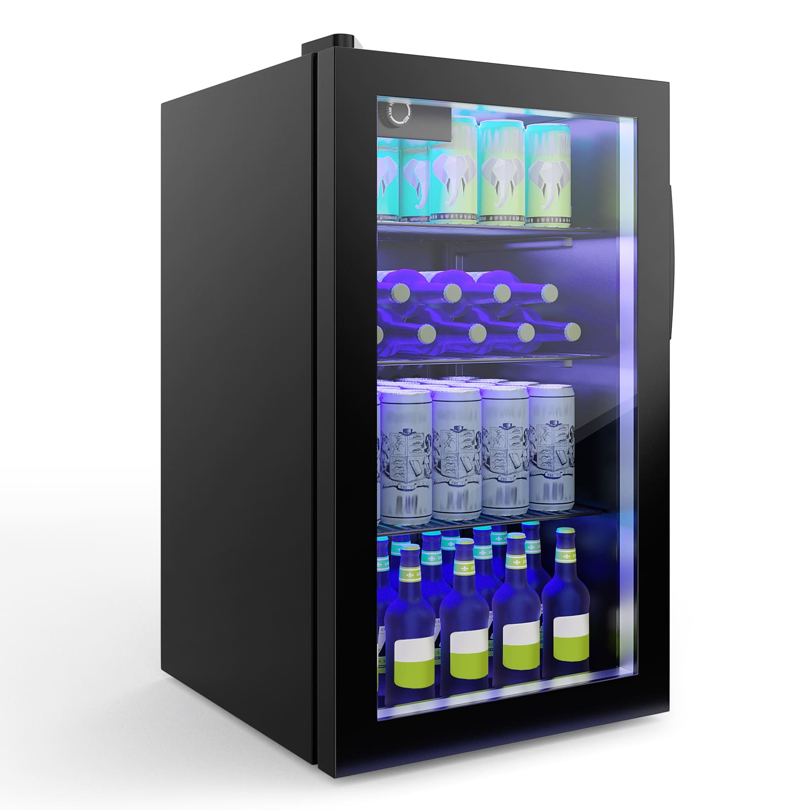 HONGGE - Beverage Refrigerator Cooler with Adjustable Shelves and Glass Door for Home or Office - Black