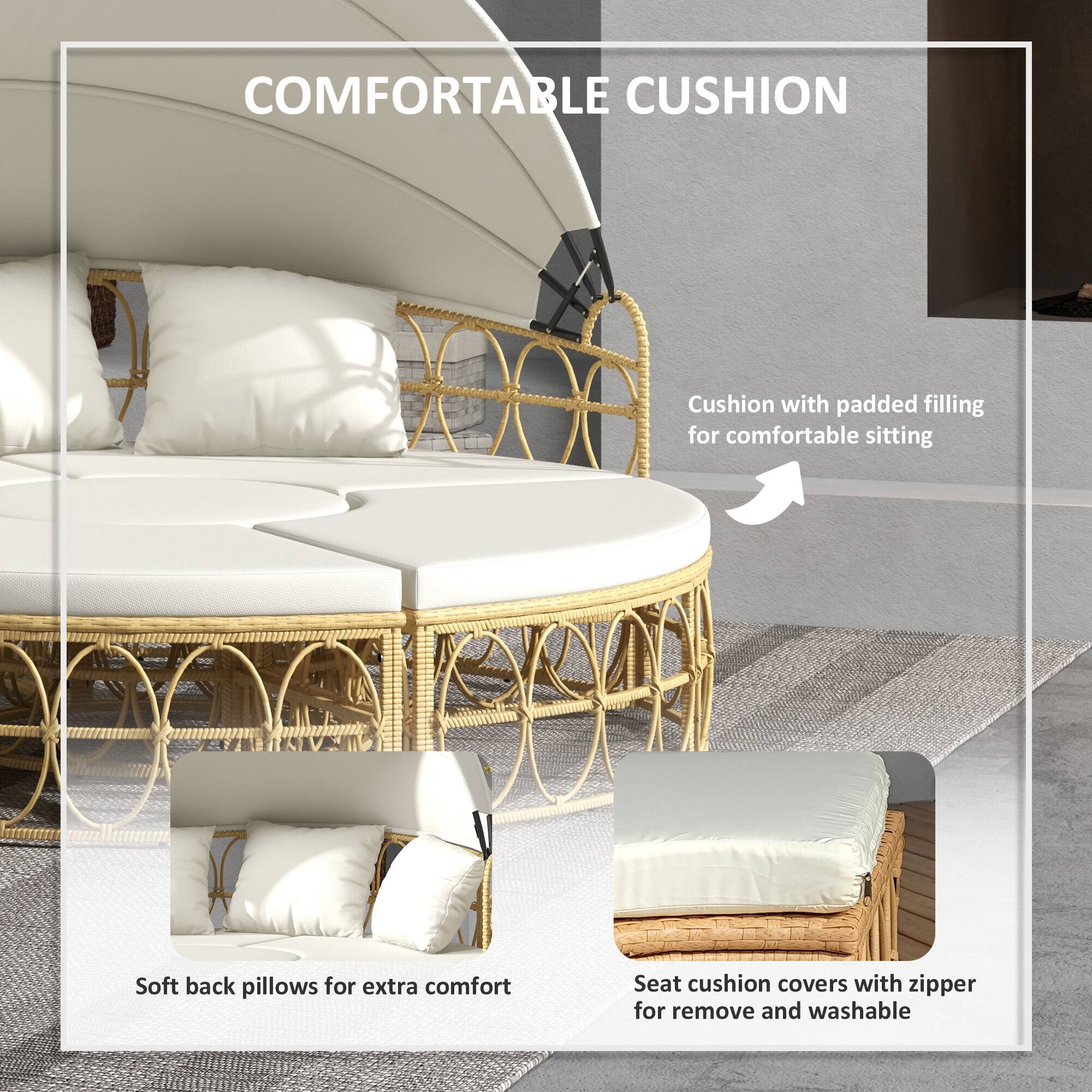 COMFORTABLE CUSHION

- Cushion with padded filling for comfortable sitting
- Soft back pillows for extra comfort
- Seat cushion covers with zipper for remove and washable