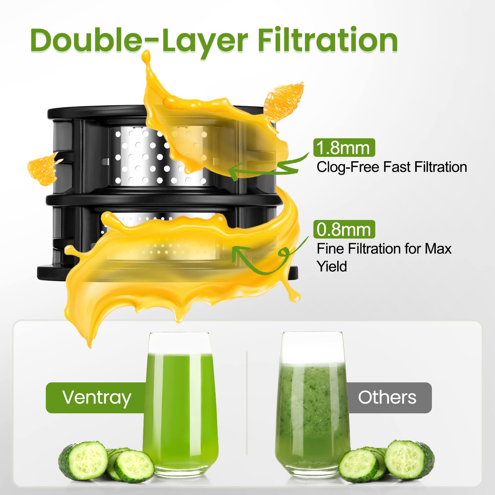 Double-Layer Filtration  
1.8mm Clog-Free Fast Filtration  
0.8mm Fine Filtration for Max Yield  
Ventray  
Others