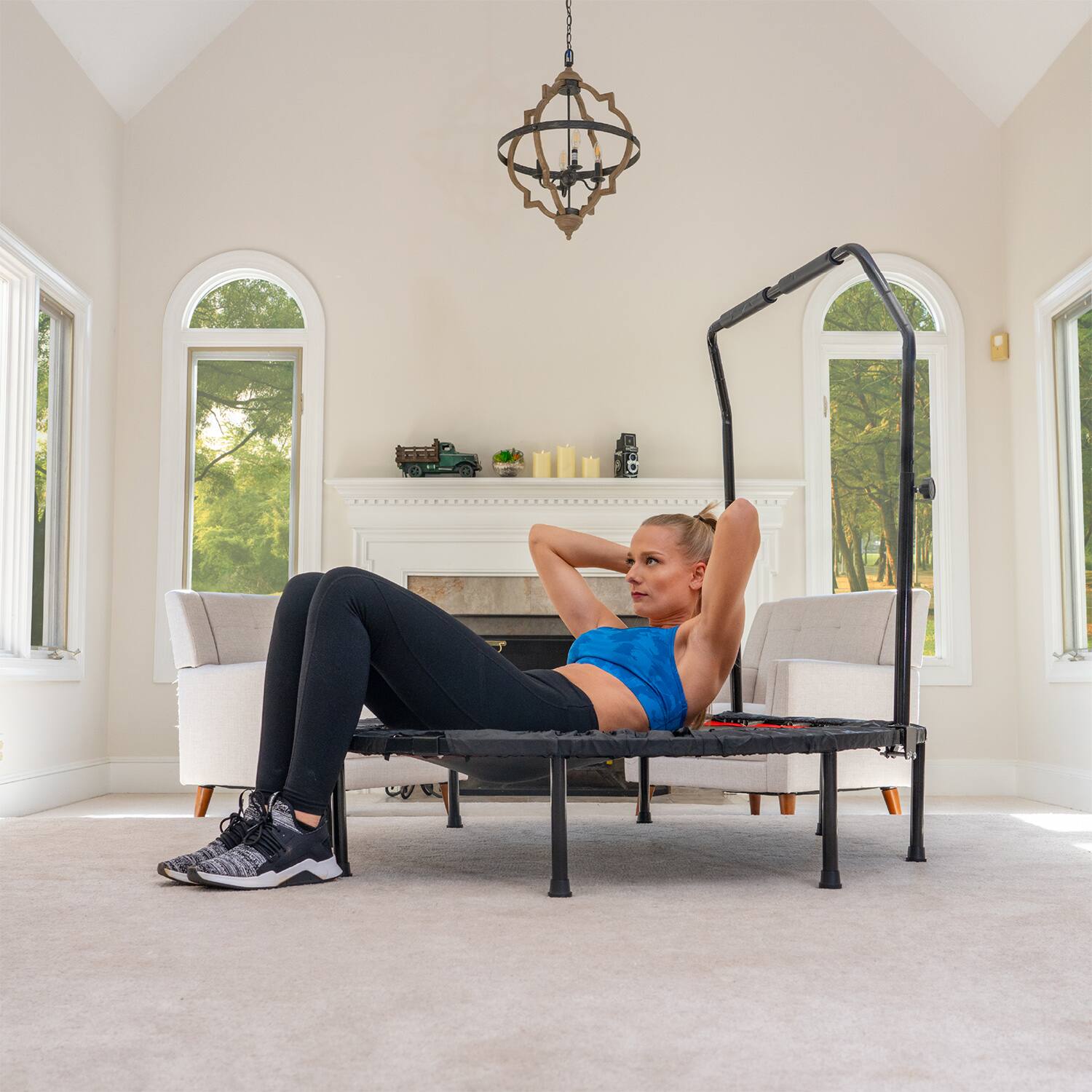 Alt View 6. Deco Home - 48-inch Indoor/Outdoor Fitness Trampoline Rebounder with Adjustable Handle Bar JUMP - Red|Black.