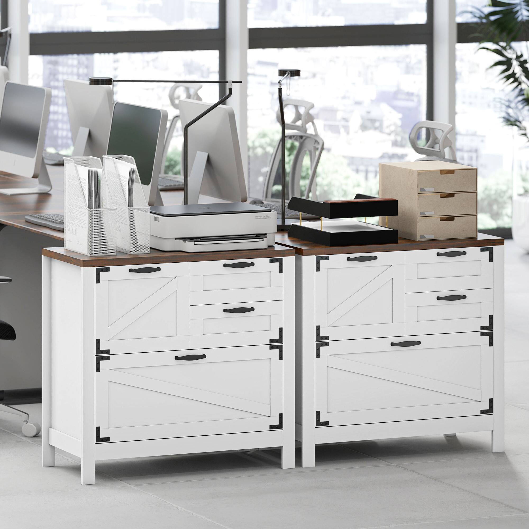 Alt View 7. Homcom - Filing Cabinet, Farmhouse File Cabinet with 4 Drawers - White.