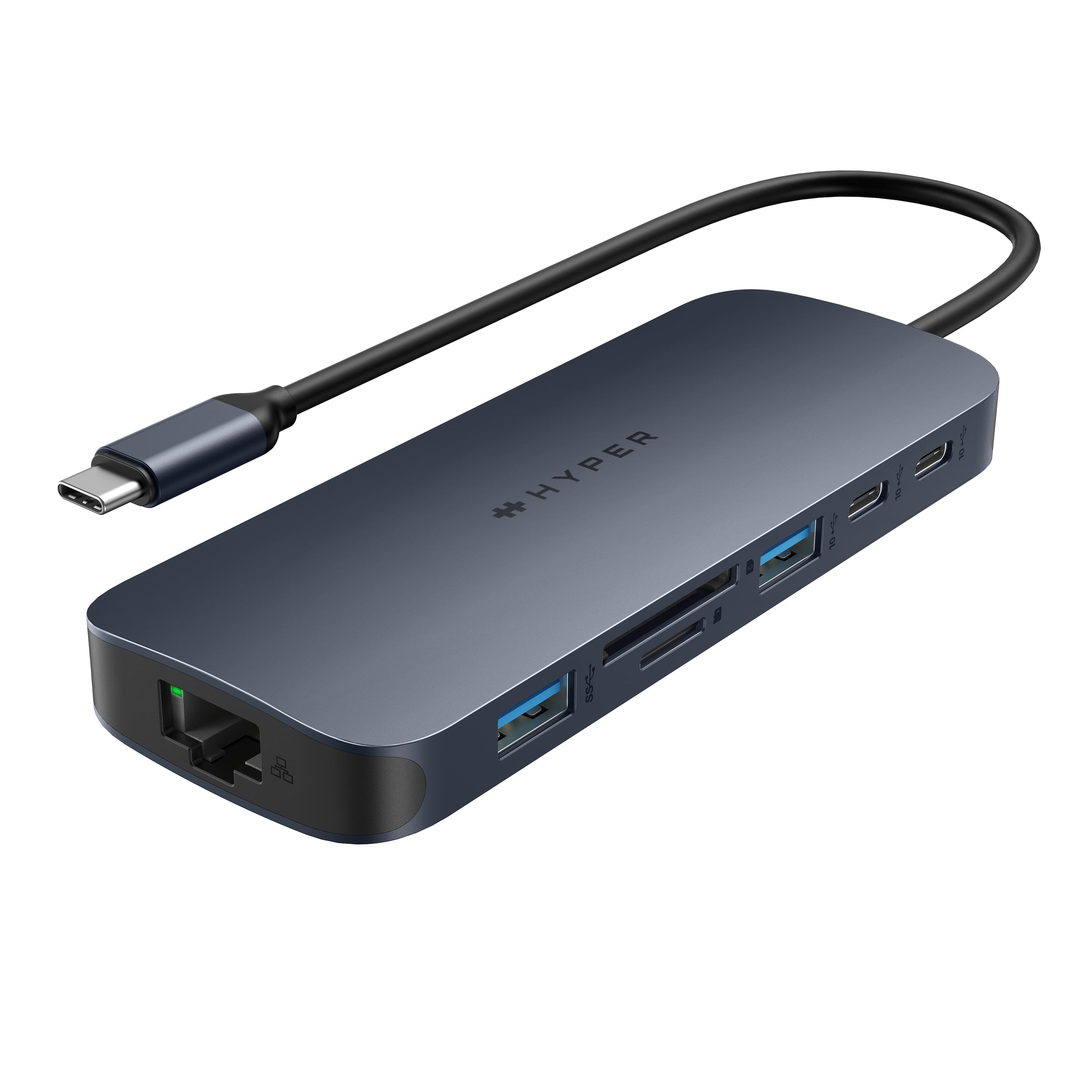 Hyper - HyperDrive Next 11 Port USB-C Hub, dual 4K HDMI, Ethernet, 2 USB-C, 2 USB-A, microSD/SD, travel dock for PC/Chromebook - Midnight Blue
