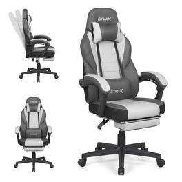 Gymax - Gaming Chair w/ Headrest Reclining Backrest Lumber Support Linkage Armrests Grey - Gray