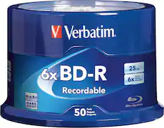Front. Verbatim - 6x 25GB BD-R Discs with Branded Surface (50-Pack Spindle).