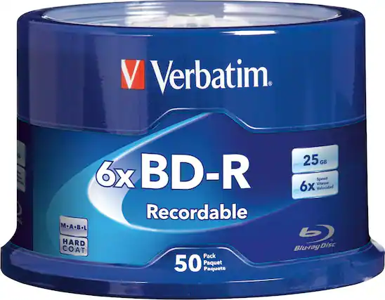 Front. Verbatim - 6x 25GB BD-R Discs with Branded Surface (50-Pack Spindle).