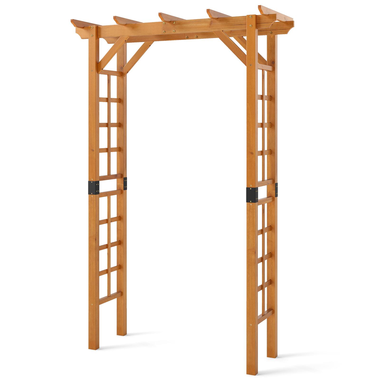 Alt View 9. Gymax - Gymax 7 FT Garden Arch Wooden Arbor Outdoor Wood Trellis for Climbing Plants - Orange.