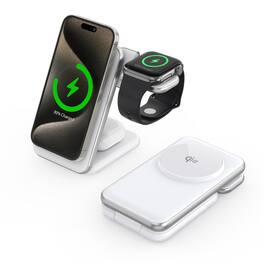 SKRAN - Qi 2.2 25W Wireless Charger - MagSafe Cooling Triple Wireless Charging Station, Phone Stand for Apple and Samsung - White